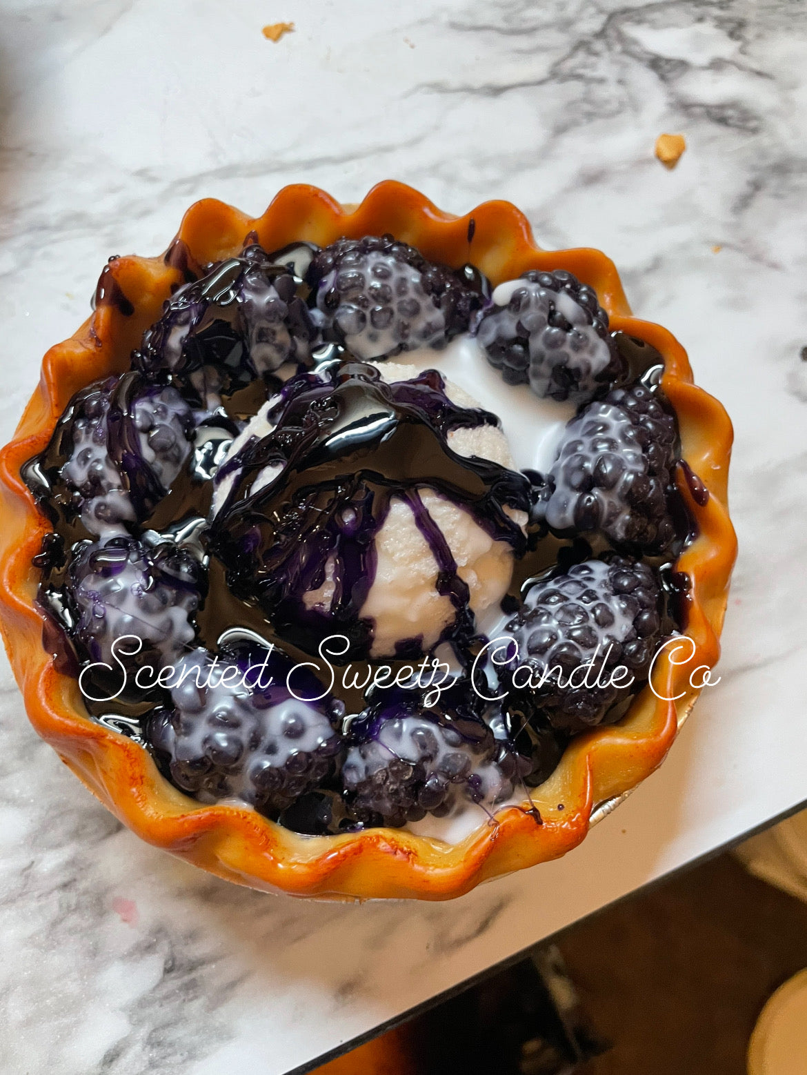 5” Sliceable Blackberry pie w/ melted ice cream (wax)