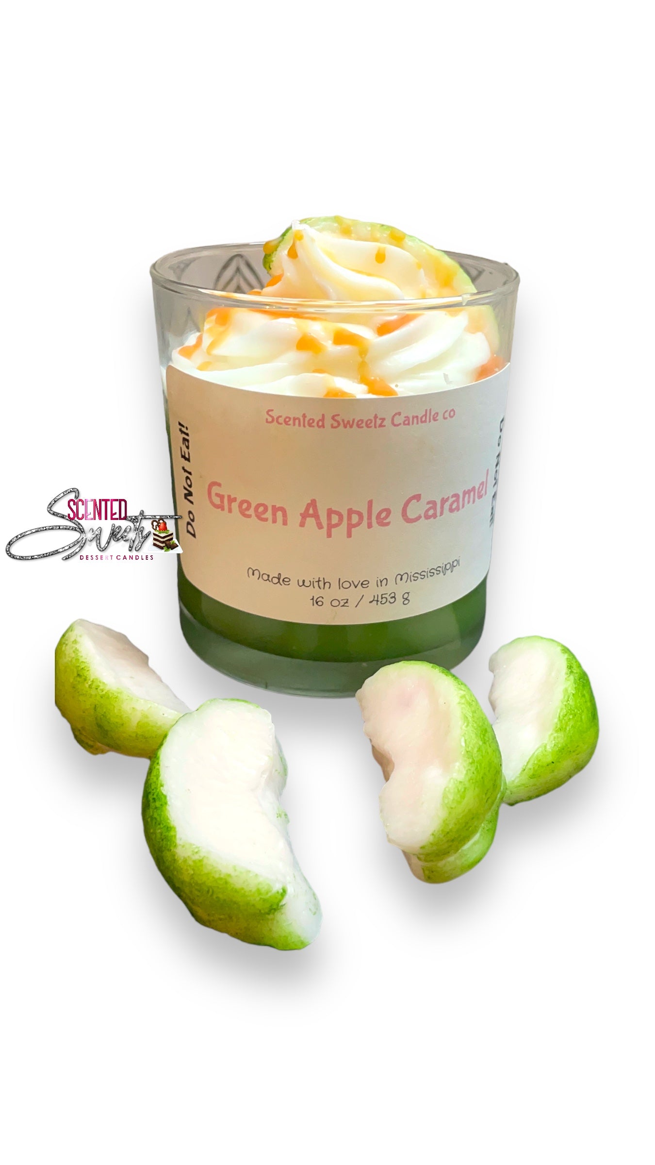 Green Apple Caramel Glowless Candle
